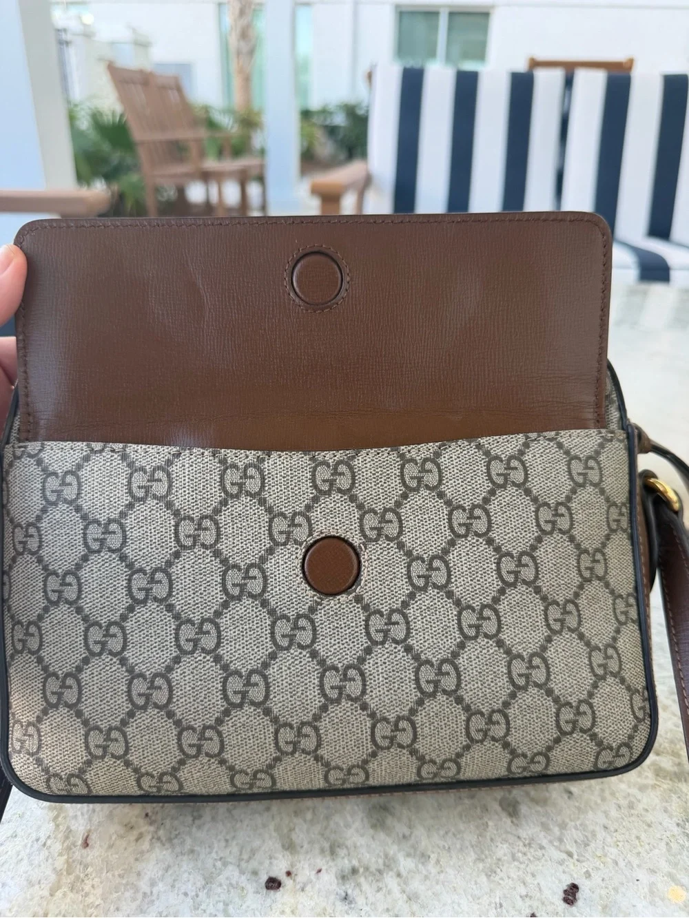 Gucci Brown GG Supreme Crossbody with Gold Horsebit